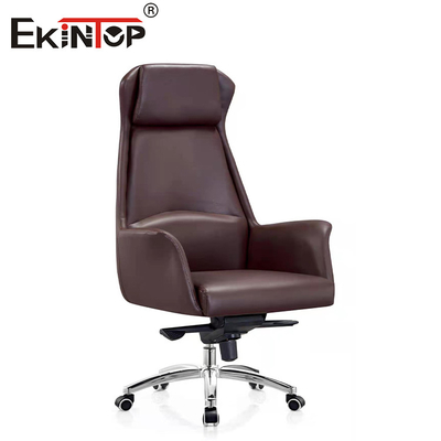 Silla de oficina de cuero con respaldo alto con función de altura ajustable y giratoria