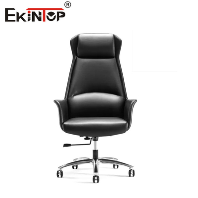 Silla de oficina de cuero con respaldo alto con función de altura ajustable y giratoria