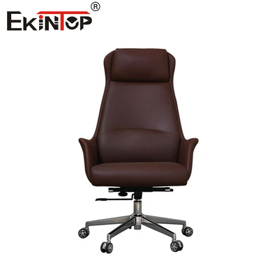 Silla de oficina de cuero con respaldo alto con función de altura ajustable y giratoria