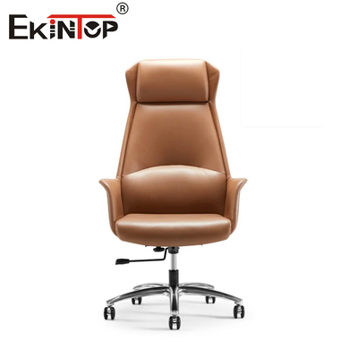 Silla de oficina de cuero con respaldo alto con función de altura ajustable y giratoria