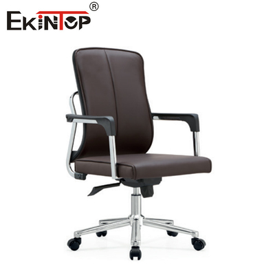Silla de oficina de cuero marrón con función giratoria de altura ajustable