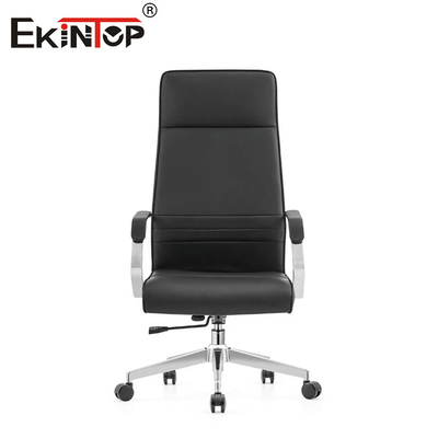 Silla de oficina ejecutiva de cuero de espalda alta con reposabrazos y ruedas