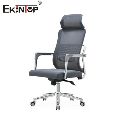 Silla de oficina ergonómica con material de malla gris y respaldo para el respaldo de la cabeza