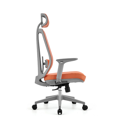 Silla de oficina roja con respaldo de malla y diseño elegante para oficina ejecutiva