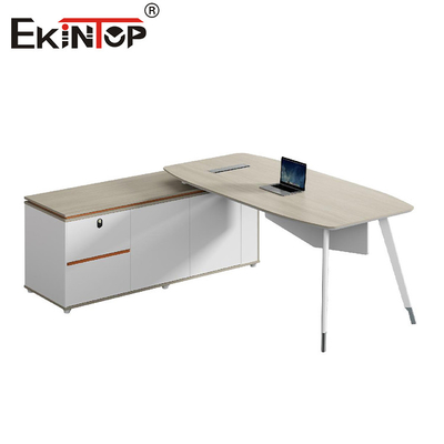 Mesa de oficina en forma de L Escritorios modernos ejecutivos con gabinete de almacenamiento