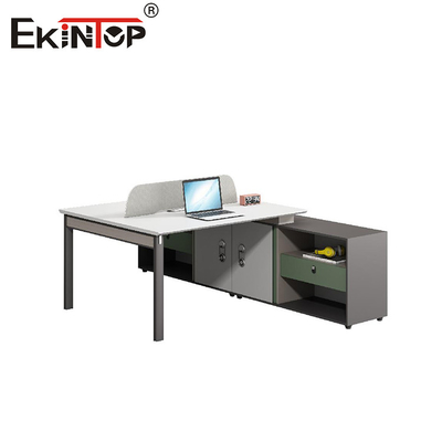 Estación de trabajo de oficina de bajo costo de estilo industrial para empleados con gabinete de almacenamiento de pantalla