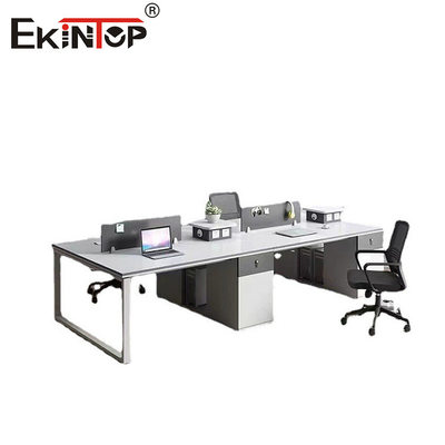 Estación de trabajo de oficina de bajo costo de estilo industrial para empleados con gabinete de almacenamiento de pantalla