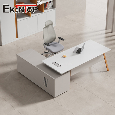 Escritorio blanco de diseño moderno de alta calidad con gabinete de almacenamiento Escritorio de madera de acacia