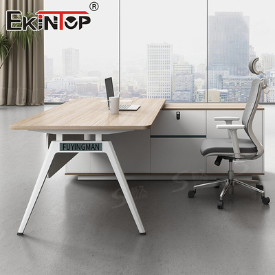 Mesa ejecutiva en forma de L Escritorio de escritorio con piernas de metal Escritorio hecho a medida