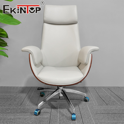 Silla de oficina de cuero blanco con respaldo alto Silla de oficina comercial con función giratoria