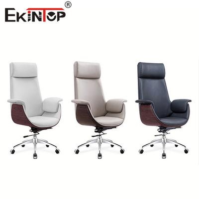Silla de oficina de cuero blanco con respaldo alto Silla de oficina comercial con función giratoria