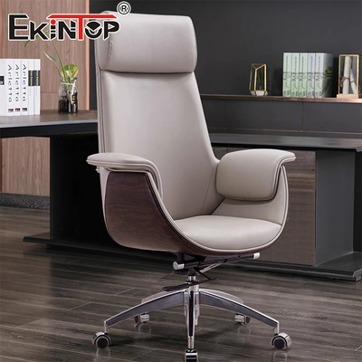 Silla de oficina de cuero blanco de espalda alta de estilo moderno
