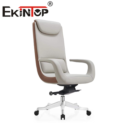 Muebles de oficina de metal con respaldo alto silla de oficina de cuero de vaca con base de aluminio