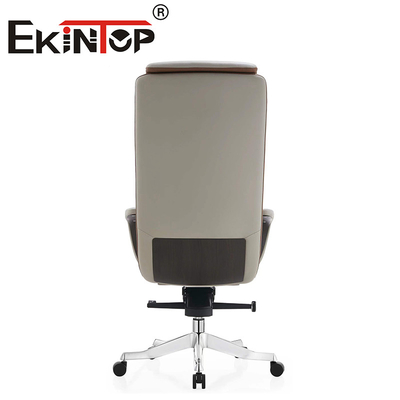 Muebles de oficina de metal con respaldo alto silla de oficina de cuero de vaca con base de aluminio