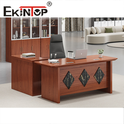Escritorio de oficina ejecutivo moderno de lujo en forma de L de madera extensible