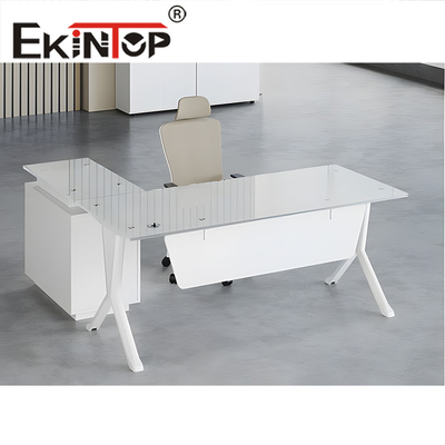 Escritorio de cristal ejecutivo moderno de oficina de Ekintop del escritorio en forma de L del ordenador