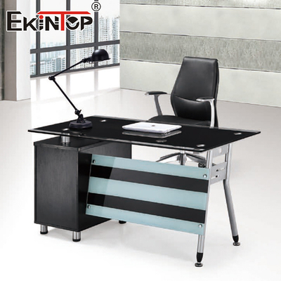 Venta al por mayor en forma de L de los muebles de oficinas del encargado del escritorio moderno de Tempered Glass Computer