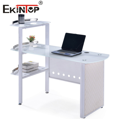 Mesa de oficina de vidrio blanco azul con escritorio de 8 mm personalizado