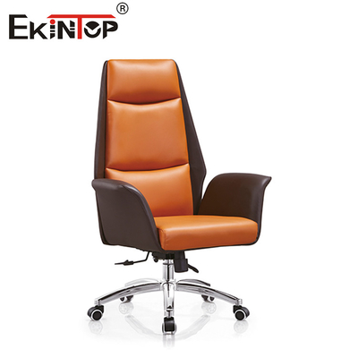Silla de cuero de color naranja y marrón de altura ajustable con almohadilla en la espalda alta