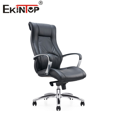 Silla de oficina de cuero de PU negro giratorio alto con reposabrazos fijos
