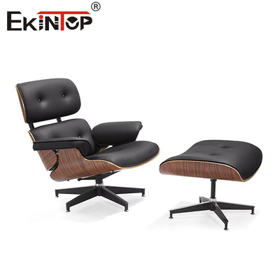 Silla de cuero de ocio de altura ajustable Base de madera con taburete
